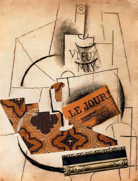Pablo Picasso Painting Bottle Of Vieux Marc, Glass And Newspaper